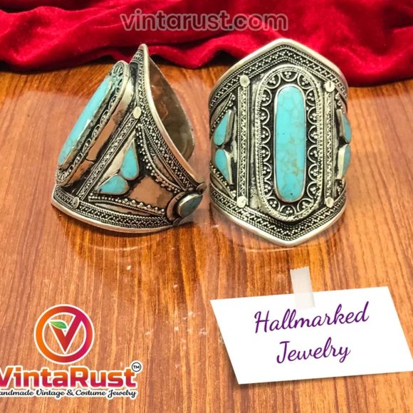 Single Afghan Cuff Turquoise Bracelet, Vintage Tribal Cuff, - Picture 3 of 7